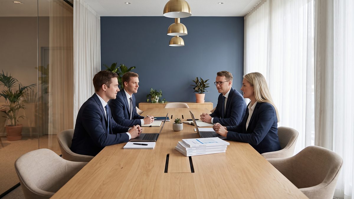 The team at Your Tax Office in conversation around a table in a bright modern conference room.